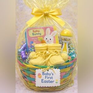 🐰🌼 Baby’s First Easter Gift Basket – Vintage Booties Set 🌼🐰